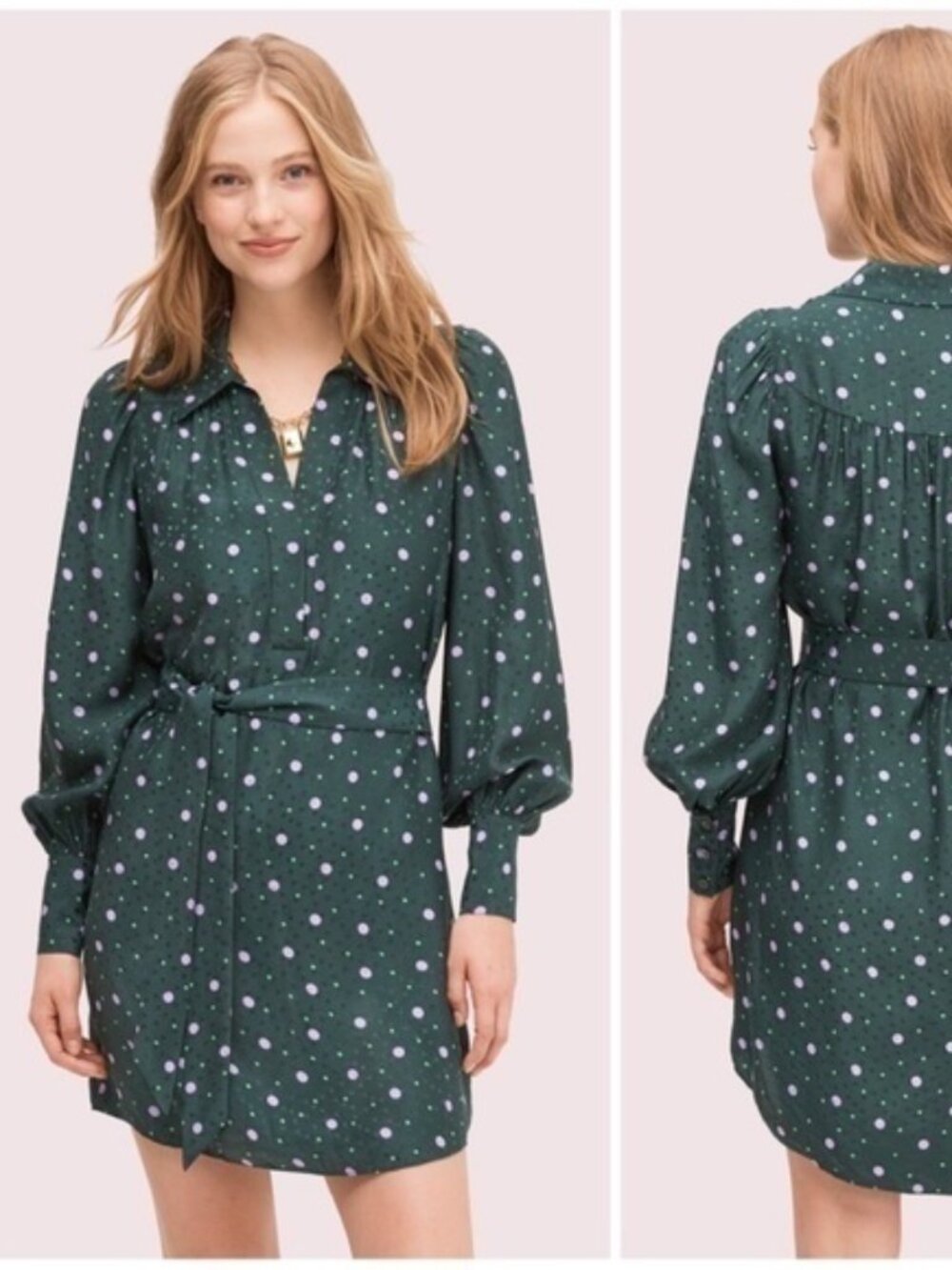 Kate Spade Green Dress with Green and Purple Polka Dots, Size L